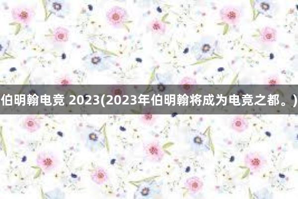 伯明翰电竞 2023(2023年伯明翰将成为电竞之都。)