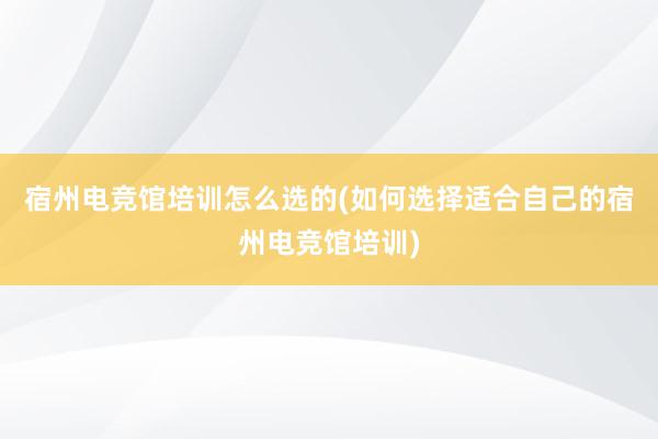 宿州电竞馆培训怎么选的(如何选择适合自己的宿州电竞馆培训)