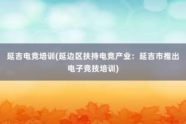 延吉电竞培训(延边区扶持电竞产业：延吉市推出电子竞技培训)