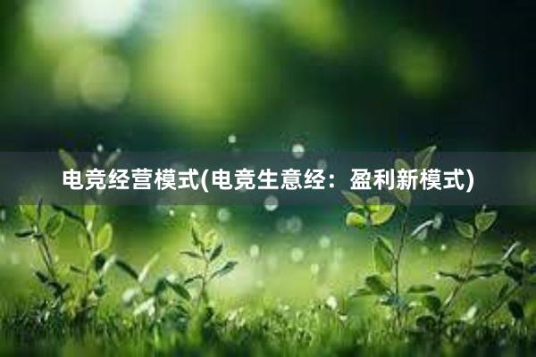 电竞经营模式(电竞生意经：盈利新模式)