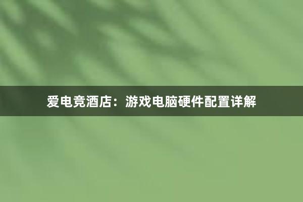 爱电竞酒店：游戏电脑硬件配置详解