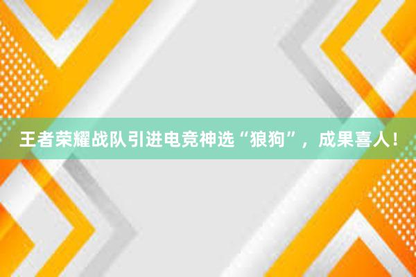 王者荣耀战队引进电竞神选“狼狗”，成果喜人！