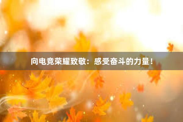 向电竞荣耀致敬：感受奋斗的力量！